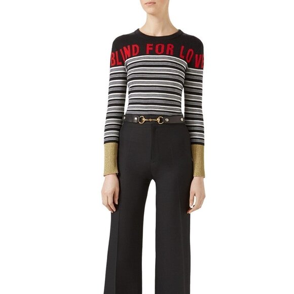 New GUCCI Authentic Blind For Love Cashmere Striped Sweater 2018 Collection NWT - Picture 3 of 17